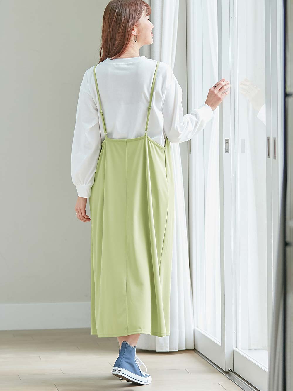 マタニティ ワンピース|Rosemadame（ローズマダム）　カットソーキャミワンピ&トップスセット　マタニティ・産後授乳服【出産後も長く使える】|ライトグリーン