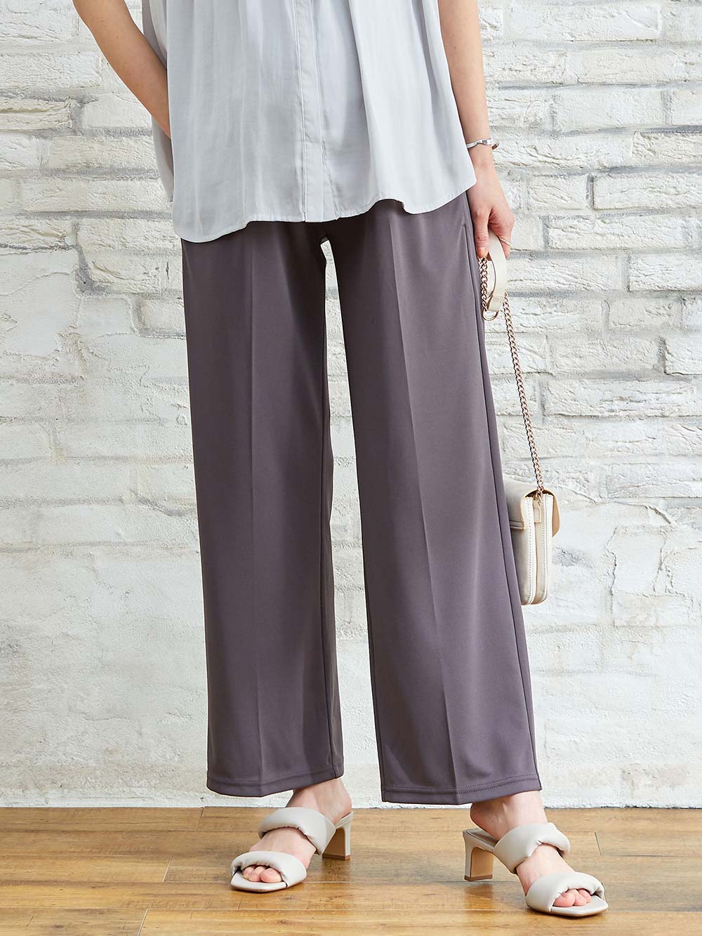 マタニティ パンツ|Rosemadame（ローズマダム）　カットソーセンタープレスパンツ　マタニティ・産後|チャコール