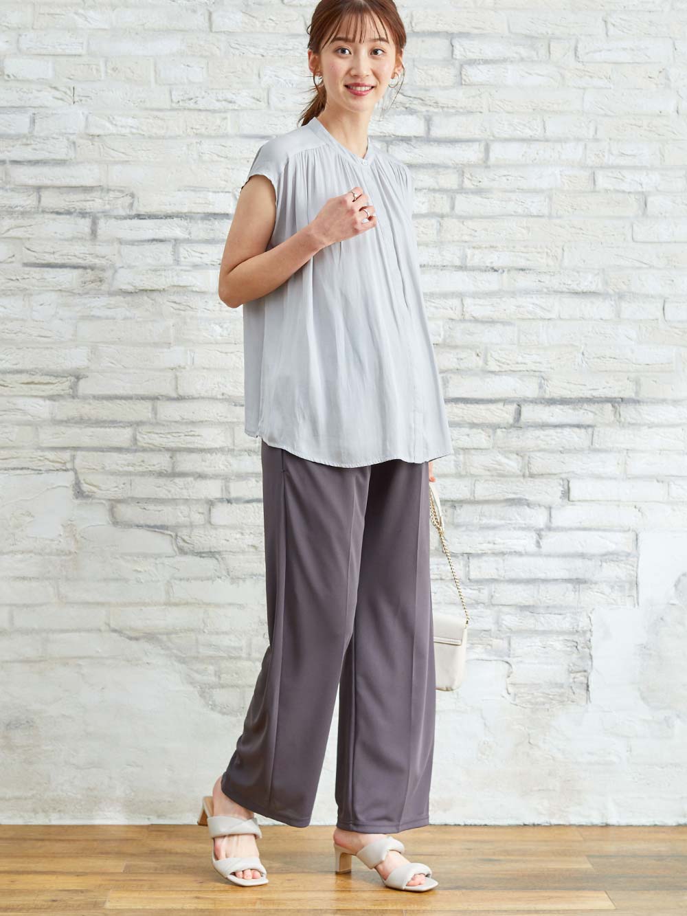 マタニティ パンツ|Rosemadame（ローズマダム）　カットソーセンタープレスパンツ　マタニティ・産後|チャコール