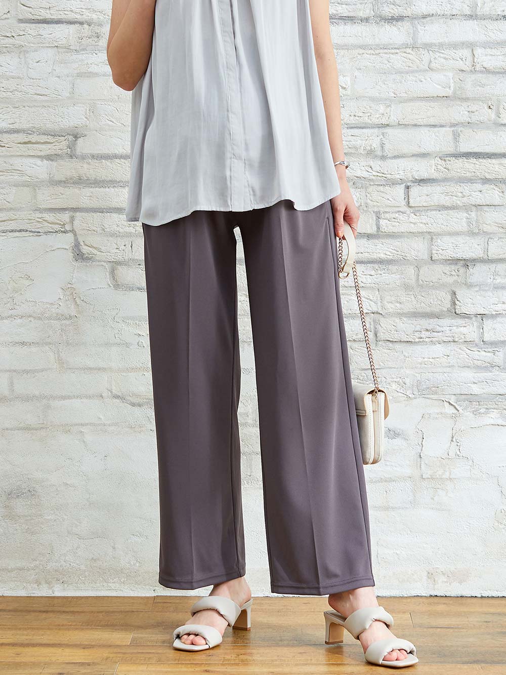 マタニティ パンツ|Rosemadame（ローズマダム）　カットソーセンタープレスパンツ　マタニティ・産後|チャコール