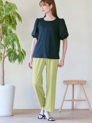 マタニティ パンツ|Rosemadame（ローズマダム）　カットソーセンタープレスパンツ　マタニティ・産後|ライトグリーン