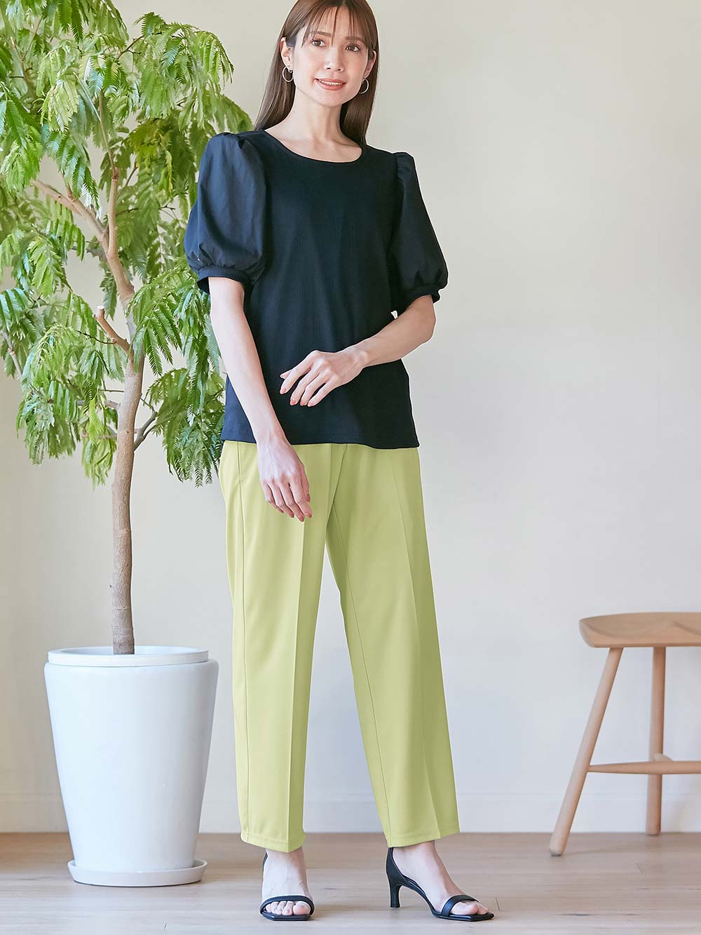 マタニティ パンツ|Rosemadame（ローズマダム）　カットソーセンタープレスパンツ　マタニティ・産後|ライトグリーン