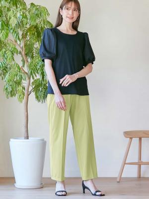 マタニティ パンツ|Rosemadame（ローズマダム）　カットソーセンタープレスパンツ　マタニティ・産後|ライトグリーン