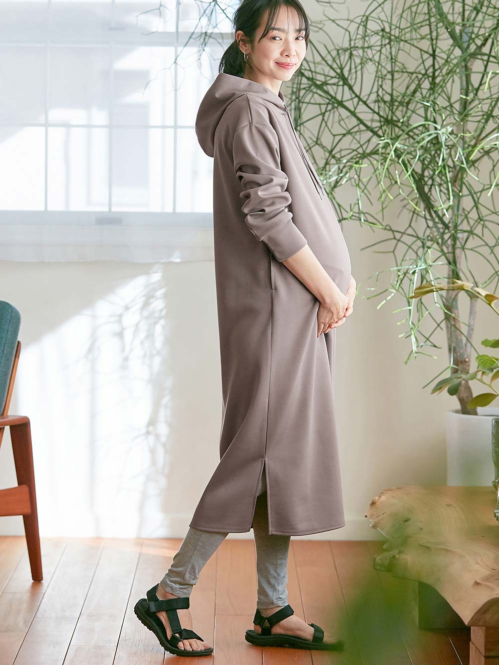 マタニティ ワンピース|Rosemadame（ローズマダム）　パーカーワンピース　マタニティ・産後授乳服【出産後も長く使える】|チャコール