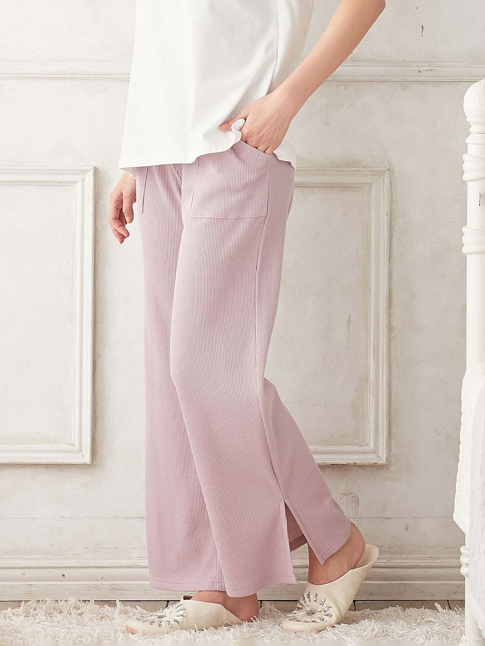 マタニティ パジャマ・ルームウェア|Rosemadame（ローズマダム）　ワッフル素材ルームパンツ　マタニティ・産後【出産後も長く使える】|ラベンダー