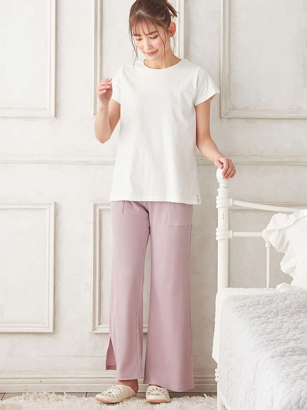 マタニティ パジャマ・ルームウェア|Rosemadame（ローズマダム）　ワッフル素材ルームパンツ　マタニティ・産後【出産後も長く使える】|ラベンダー