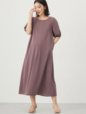 マタニティ ワンピース|Rosemadame(ローズマダム) 天竺汗染み防止ボリューム袖ワンピース マタニティ・産後授乳服【出産後も長く使える】|パープル