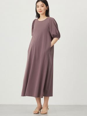 マタニティ ワンピース|Rosemadame(ローズマダム) 天竺汗染み防止ボリューム袖ワンピース マタニティ・産後授乳服【出産後も長く使える】|パープル
