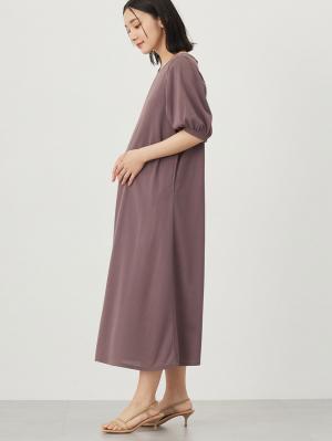 マタニティ ワンピース|Rosemadame(ローズマダム) 天竺汗染み防止ボリューム袖ワンピース マタニティ・産後授乳服【出産後も長く使える】|パープル