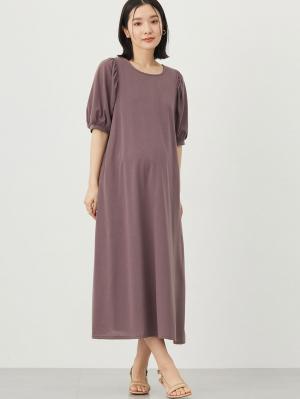 マタニティ ワンピース|Rosemadame(ローズマダム) 天竺汗染み防止ボリューム袖ワンピース マタニティ・産後授乳服【出産後も長く使える】|パープル