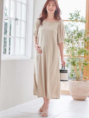 Rosemadame（ローズマダム）　天竺汗染み防止ボリューム袖ワンピース　マタニティ・産後授乳服【出産後も長く使える】10305