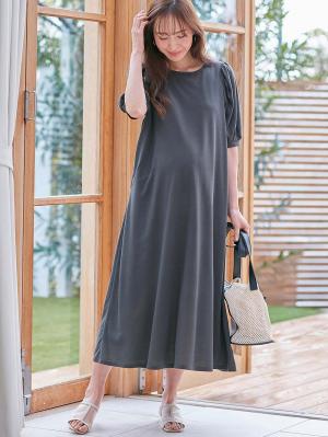 Rosemadame（ローズマダム）　天竺汗染み防止ボリューム袖ワンピース　マタニティ・産後授乳服【出産後も長く使える】10305