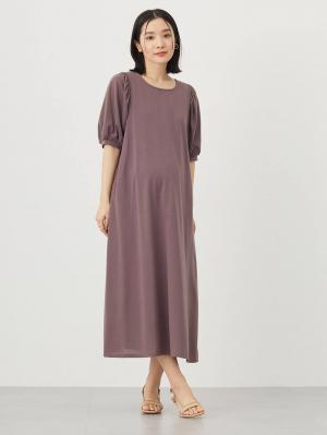 マタニティ ワンピース|Rosemadame(ローズマダム) 天竺汗染み防止ボリューム袖ワンピース マタニティ・産後授乳服【出産後も長く使える】|パープル