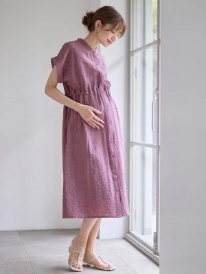 返品可能　涼しい　フリル　リネン　ワンピース Rosemadame（ローズマダム） リネン風ドロストワンピース
