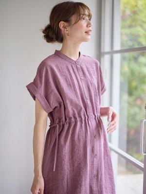マタニティ ワンピース|Rosemadame（ローズマダム）　リネン風ドロストワンピース　マタニティ・産後授乳服【出産後も長く使える】|パープル