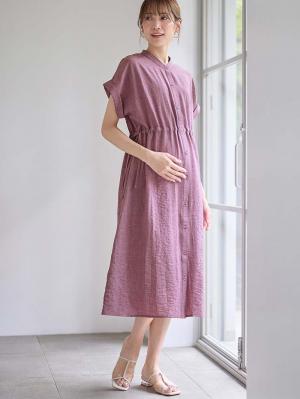 マタニティ ワンピース|Rosemadame（ローズマダム）　リネン風ドロストワンピース　マタニティ・産後授乳服【出産後も長く使える】|パープル