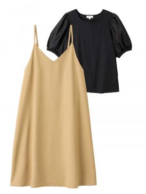 Rosemadame（ローズマダム）　パフスリーブ半袖トップス&キャミワンピセット　マタニティ・産後授乳服【出産後も長く使える】10308