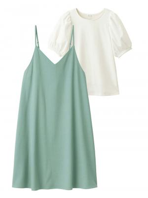 Rosemadame（ローズマダム）　パフスリーブ半袖トップス&キャミワンピセット　マタニティ・産後授乳服【出産後も長く使える】10308