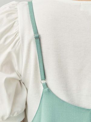 マタニティ ワンピース|Rosemadame（ローズマダム）　パフスリーブ半袖トップス&キャミワンピセット　マタニティ・産後授乳服【出産後も長く使える】