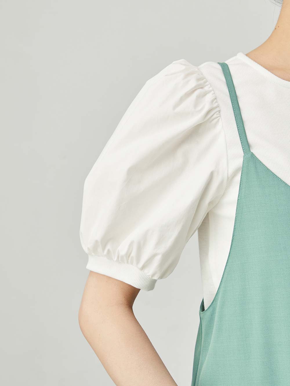 マタニティ ワンピース|Rosemadame（ローズマダム）　パフスリーブ半袖トップス&キャミワンピセット　マタニティ・産後授乳服【出産後も長く使える】