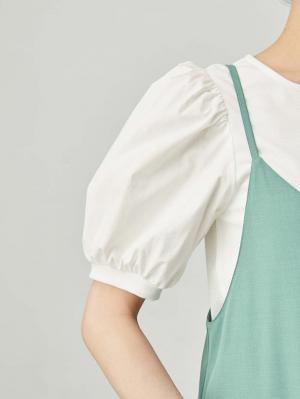 マタニティ ワンピース|Rosemadame（ローズマダム）　パフスリーブ半袖トップス&キャミワンピセット　マタニティ・産後授乳服【出産後も長く使える】