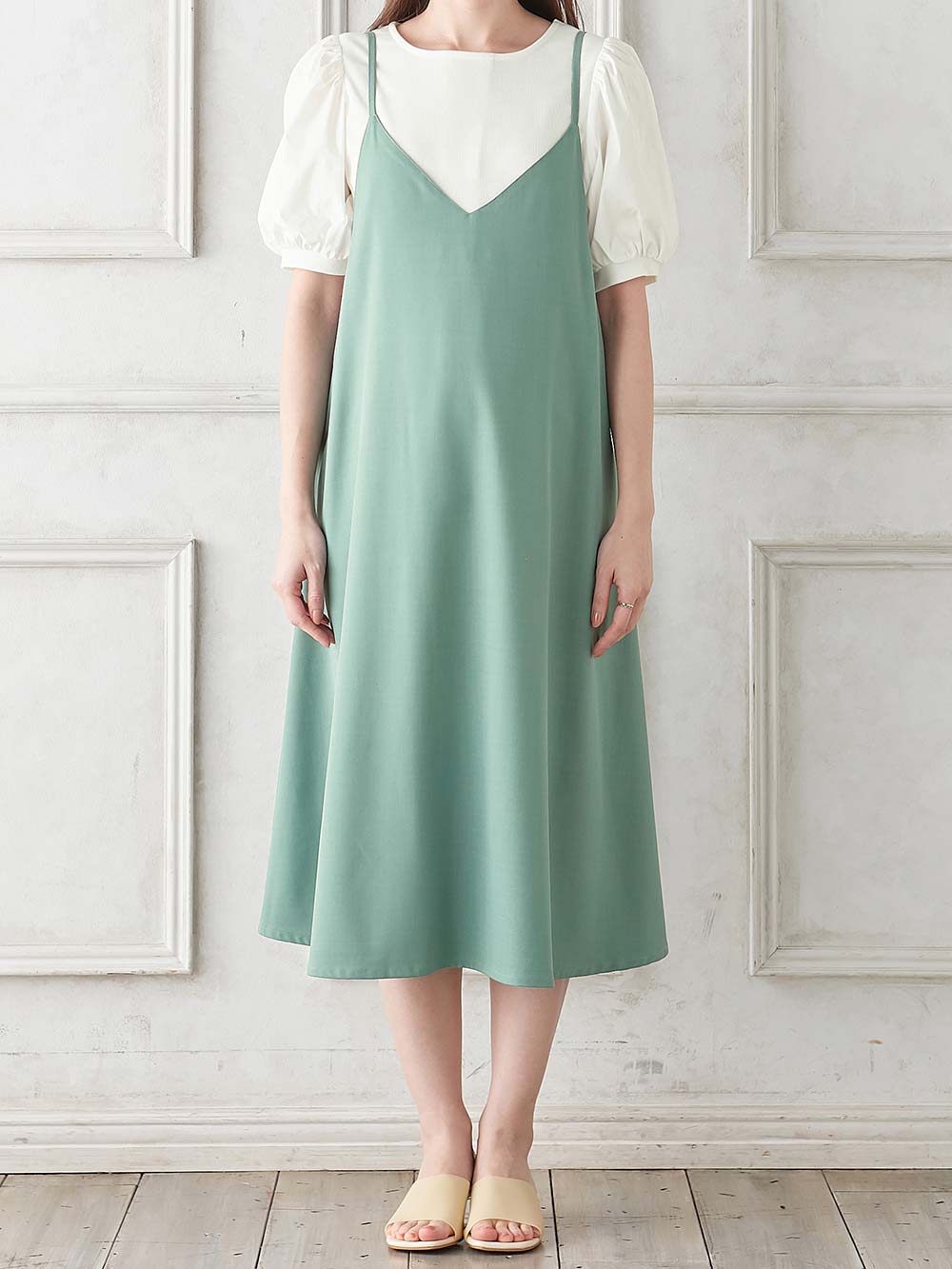 マタニティ ワンピース|Rosemadame（ローズマダム）　パフスリーブ半袖トップス&キャミワンピセット　マタニティ・産後授乳服【出産後も長く使える】