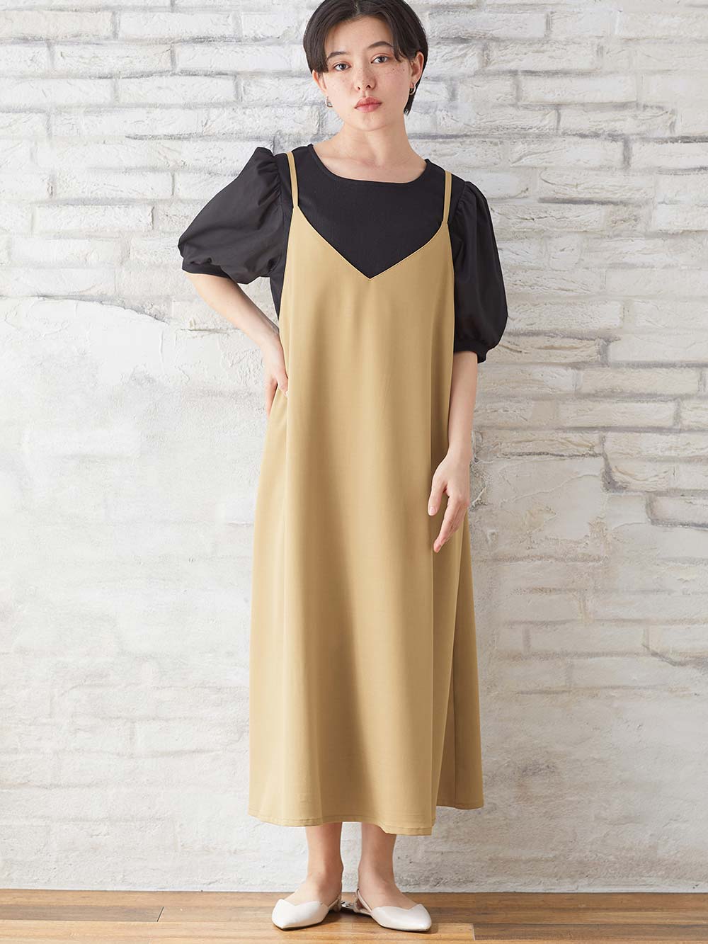 マタニティ ワンピース|Rosemadame（ローズマダム）　パフスリーブ半袖トップス&キャミワンピセット　マタニティ・産後授乳服【出産後も長く使える】