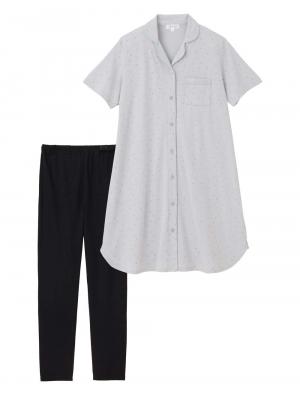 マタニティ パジャマ・ルームウェア|Rosemadame（ローズマダム）　ハートプリント天竺素材半袖パジャマ　マタニティ・産後授乳パジャマ【出産後も長く使える】|サックス