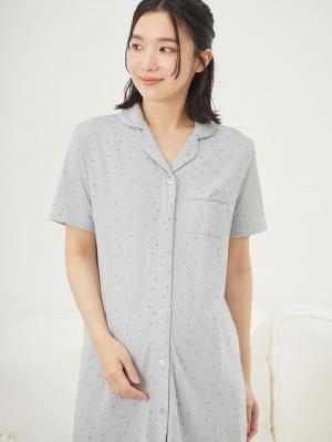 マタニティ パジャマ・ルームウェア|Rosemadame（ローズマダム）　ハートプリント天竺素材半袖パジャマ　マタニティ・産後授乳パジャマ【出産後も長く使える】|サックス