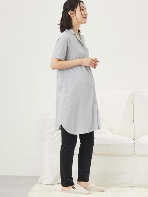 マタニティ パジャマ・ルームウェア|Rosemadame（ローズマダム）　ハートプリント天竺素材半袖パジャマ　マタニティ・産後授乳パジャマ【出産後も長く使える】|サックス