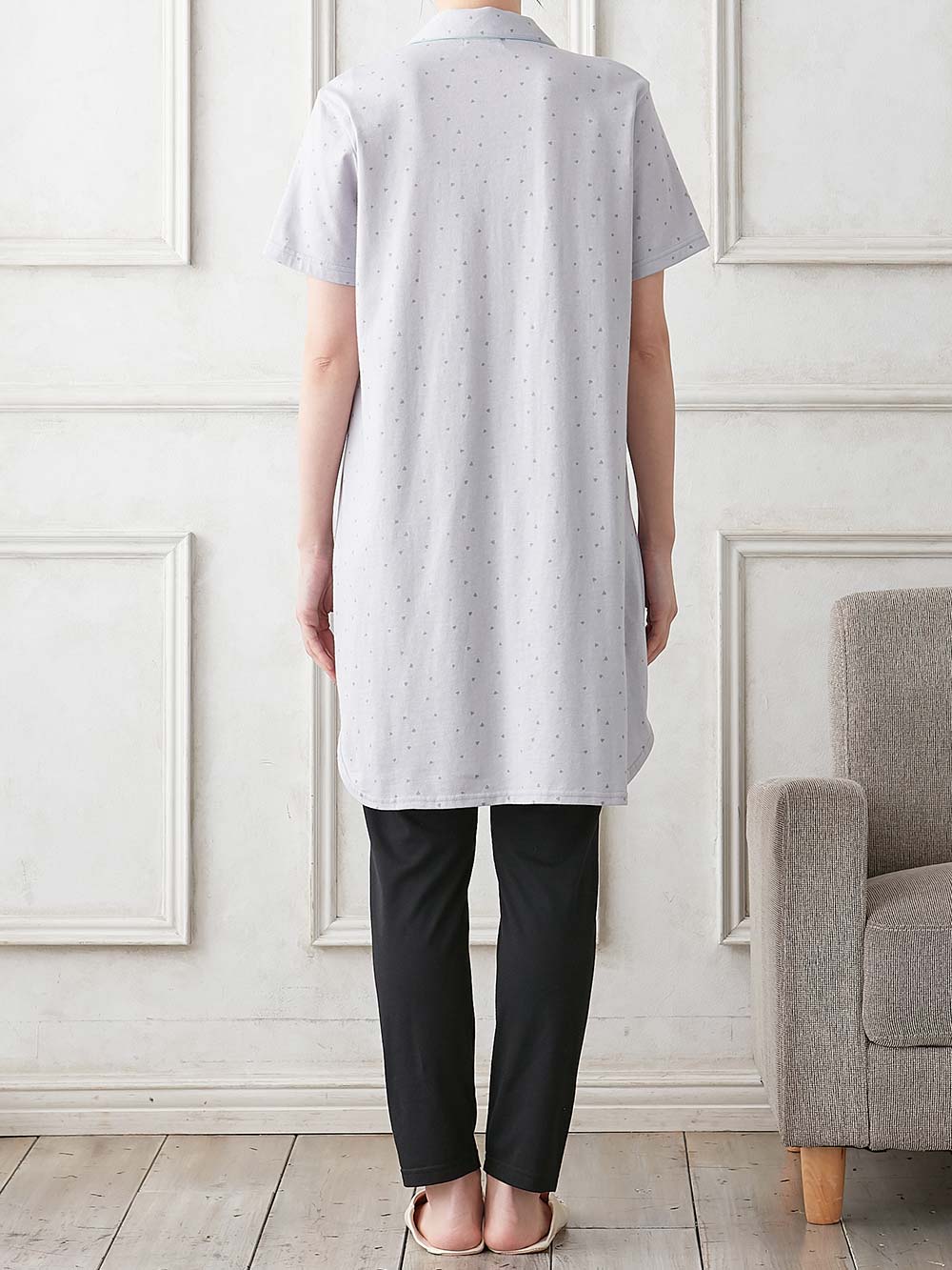 マタニティ パジャマ・ルームウェア|Rosemadame（ローズマダム）　ハートプリント天竺素材半袖パジャマ　マタニティ・産後授乳パジャマ【出産後も長く使える】