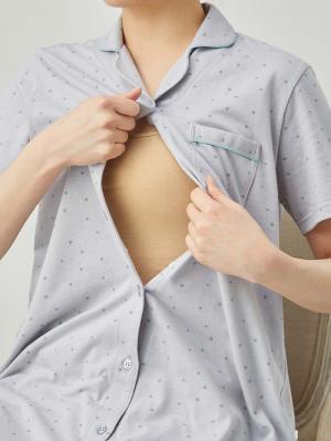 マタニティ パジャマ・ルームウェア|Rosemadame（ローズマダム）　ハートプリント天竺素材半袖パジャマ　マタニティ・産後授乳パジャマ【出産後も長く使える】