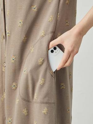 マタニティ パジャマ・ルームウェア|Rosemadame(ローズマダム) クマプリント天竺素材半袖ネグリジェパジャマ マタニティ・産後授乳パジャマ【出産後も長く使える】