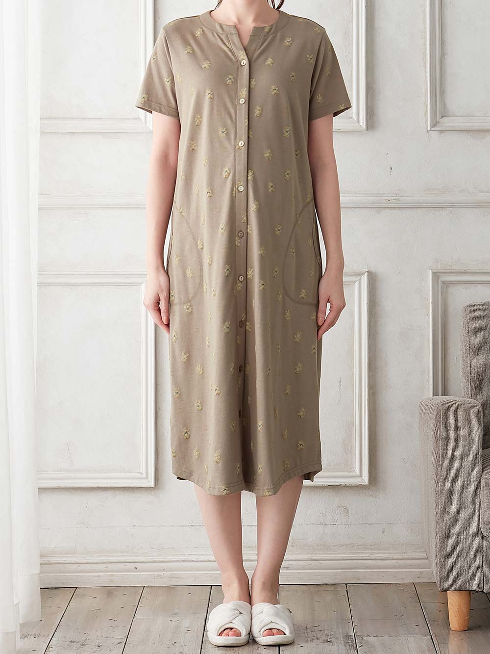 マタニティ パジャマ・ルームウェア|Rosemadame(ローズマダム) クマプリント天竺素材半袖ネグリジェパジャマ マタニティ・産後授乳パジャマ【出産後も長く使える】