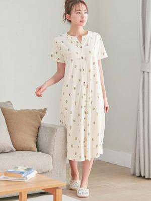 マタニティ パジャマ・ルームウェア|Rosemadame(ローズマダム) クマプリント天竺素材半袖ネグリジェパジャマ マタニティ・産後授乳パジャマ【出産後も長く使える】