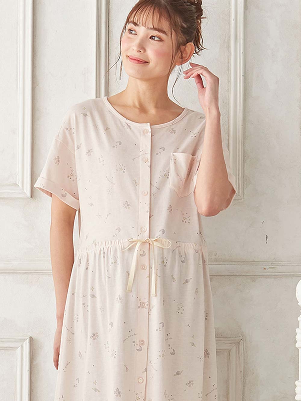 マタニティ パジャマ・ルームウェア|Rosemadame（ローズマダム）　スタープリント天竺素材半袖パジャマ　マタニティ・産後授乳パジャマ【出産後も長く使える】|ピンク