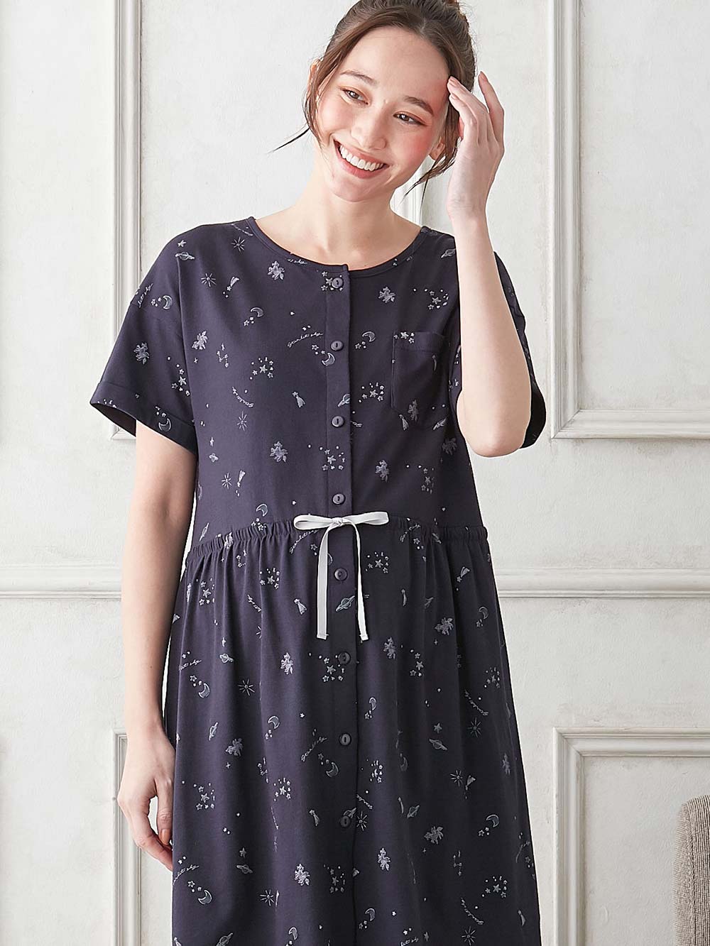 マタニティ パジャマ・ルームウェア|Rosemadame（ローズマダム）　スタープリント天竺素材半袖パジャマ　マタニティ・産後授乳パジャマ【出産後も長く使える】|ネイビー