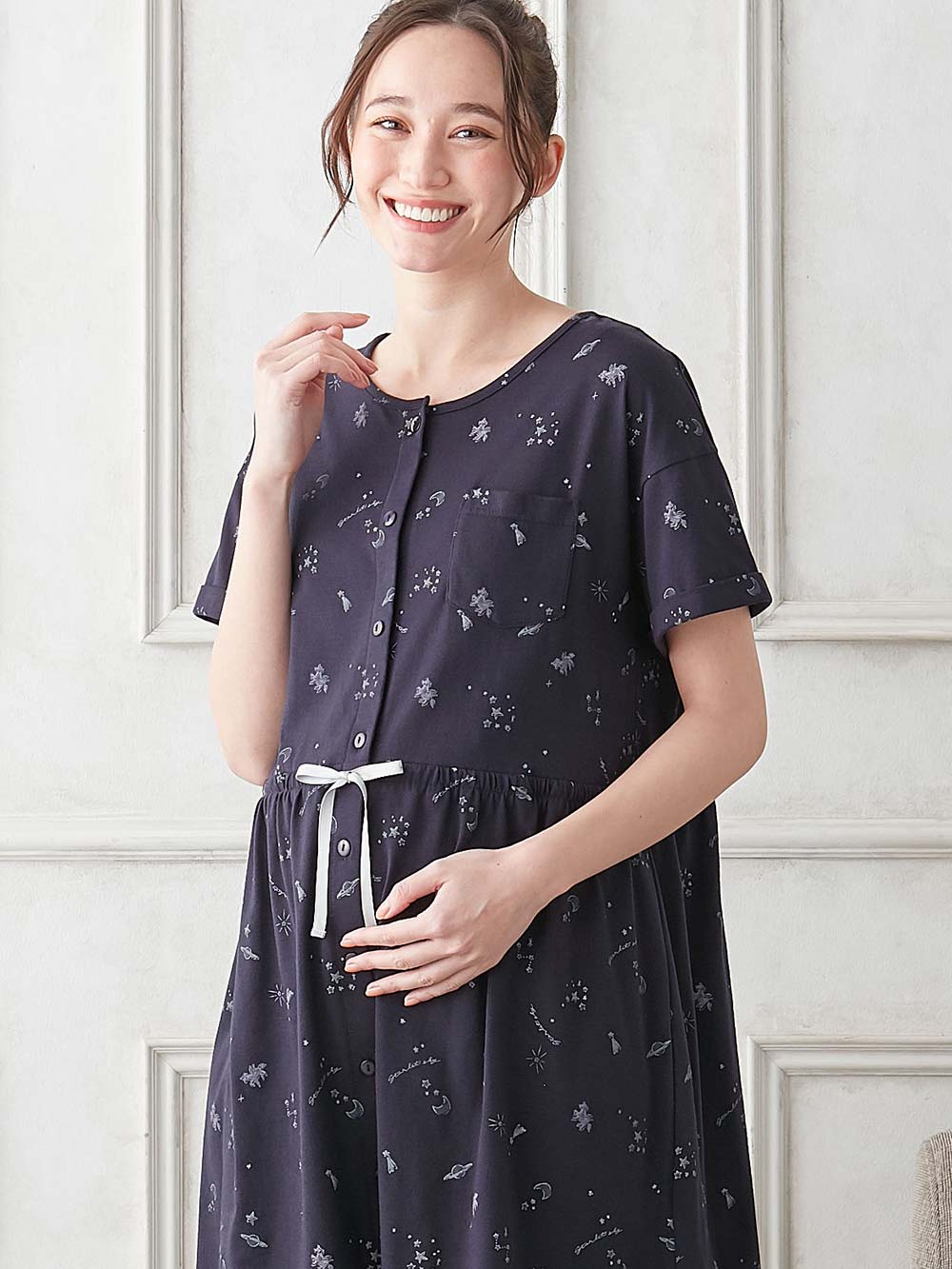 マタニティ パジャマ・ルームウェア|Rosemadame（ローズマダム）　スタープリント天竺素材半袖パジャマ　マタニティ・産後授乳パジャマ【出産後も長く使える】|ネイビー