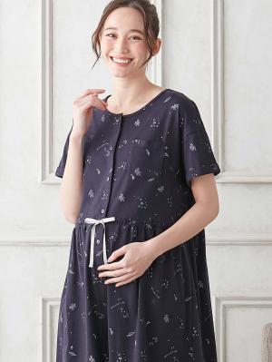 マタニティ パジャマ・ルームウェア|Rosemadame（ローズマダム）　スタープリント天竺素材半袖パジャマ　マタニティ・産後授乳パジャマ【出産後も長く使える】|ネイビー