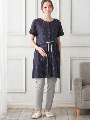 マタニティ パジャマ・ルームウェア|Rosemadame（ローズマダム）　スタープリント天竺素材半袖パジャマ　マタニティ・産後授乳パジャマ【出産後も長く使える】|ネイビー