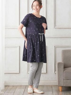 マタニティ パジャマ・ルームウェア|Rosemadame（ローズマダム）　スタープリント天竺素材半袖パジャマ　マタニティ・産後授乳パジャマ【出産後も長く使える】|ピンク