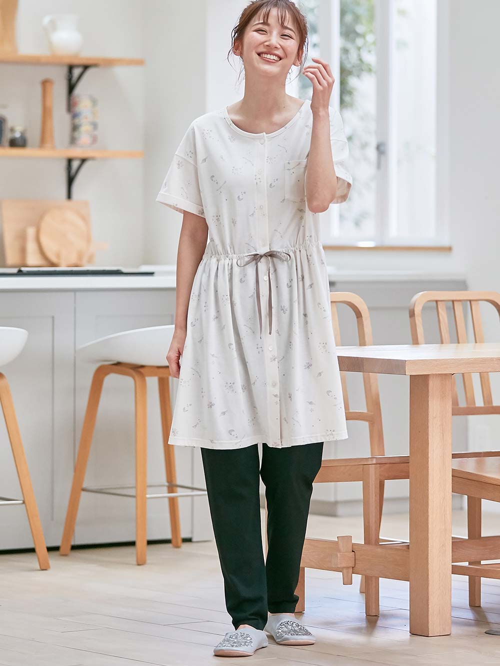 マタニティ パジャマ・ルームウェア|Rosemadame（ローズマダム）　スタープリント天竺素材半袖パジャマ　マタニティ・産後授乳パジャマ【出産後も長く使える】