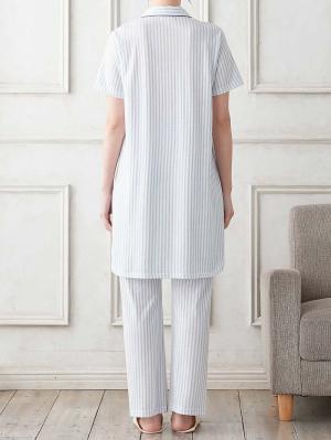 マタニティ パジャマ・ルームウェア|Rosemadame（ローズマダム）　ストライププリント天竺素材半袖パジャマ　マタニティ・産後授乳パジャマ【出産後も長く使える】