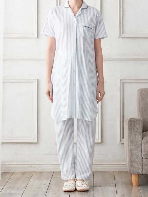 マタニティ パジャマ・ルームウェア|Rosemadame（ローズマダム）　ストライププリント天竺素材半袖パジャマ　マタニティ・産後授乳パジャマ【出産後も長く使える】