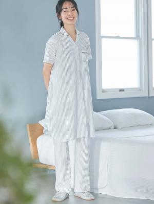 マタニティ パジャマ・ルームウェア|Rosemadame（ローズマダム）　ストライププリント天竺素材半袖パジャマ　マタニティ・産後授乳パジャマ【出産後も長く使える】