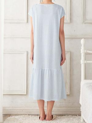 マタニティ パジャマ・ルームウェア|Rosemadame（ローズマダム）　ストライププリント天竺素材半袖ネグリジェパジャマ　マタニティ・産後授乳パジャマ【出産後も長く使える】