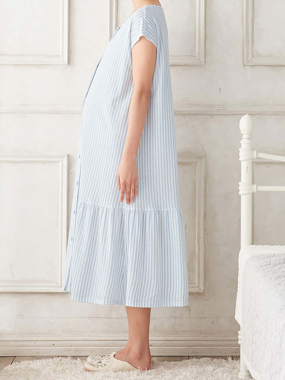 マタニティ パジャマ・ルームウェア|Rosemadame（ローズマダム）　ストライププリント天竺素材半袖ネグリジェパジャマ　マタニティ・産後授乳パジャマ【出産後も長く使える】