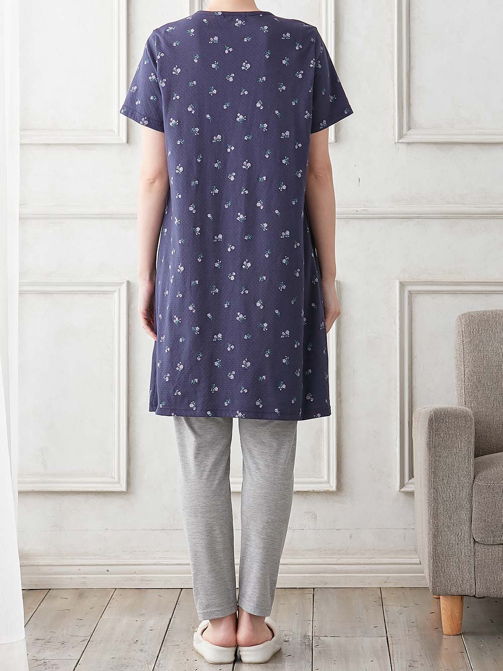 マタニティ パジャマ・ルームウェア|Rosemadame（ローズマダム）　パターンメッシュフラワープリント半袖パジャマ　マタニティ・産後授乳パジャマ【出産後も長く使える】