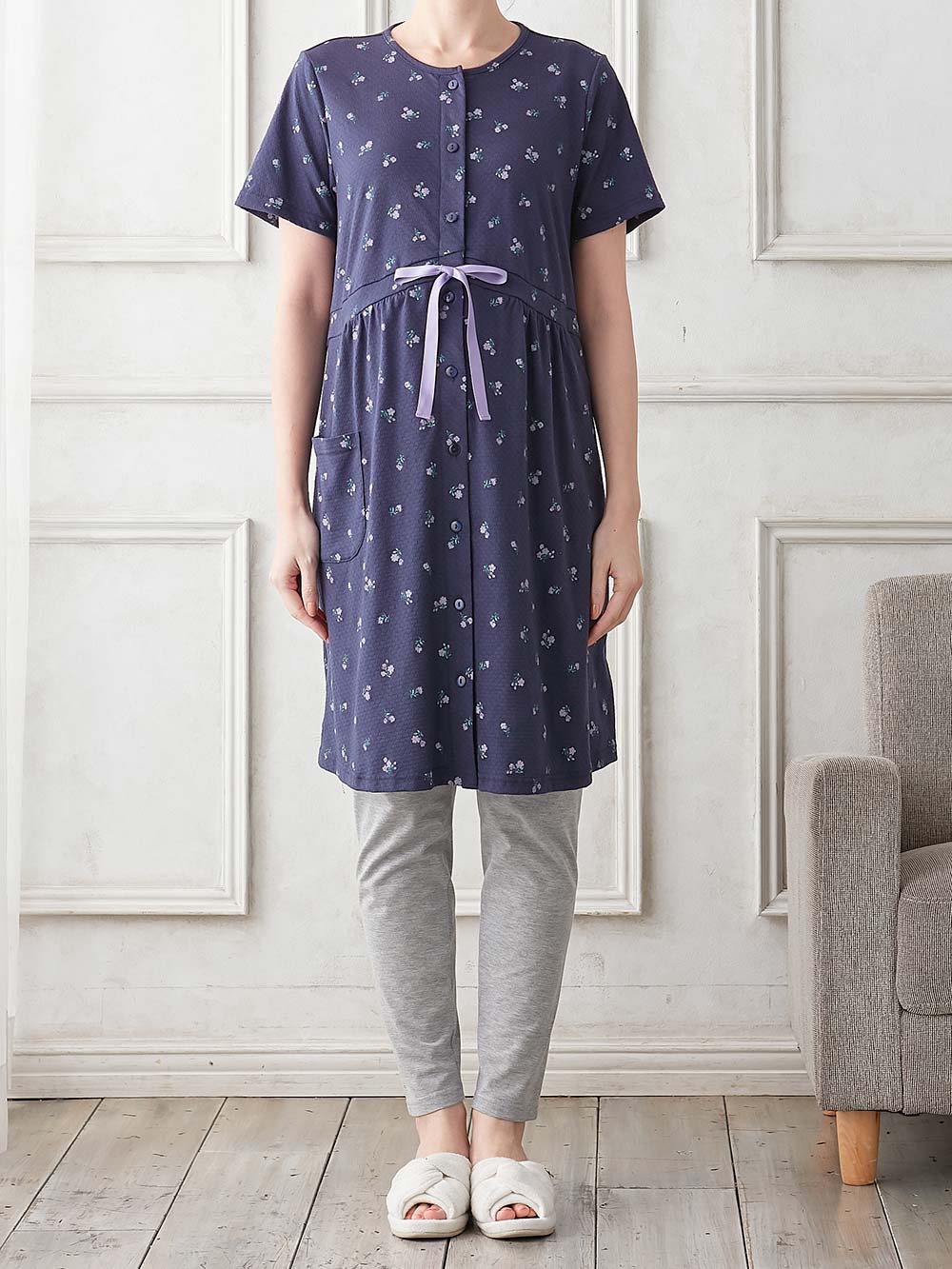 マタニティ パジャマ・ルームウェア|Rosemadame（ローズマダム）　パターンメッシュフラワープリント半袖パジャマ　マタニティ・産後授乳パジャマ【出産後も長く使える】