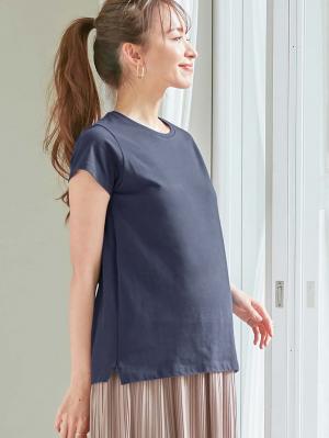 マタニティ トップス|綿混やわらかシンプルTEE　マタニティ・産後授乳服【出産後も長く使える】|ネイビー